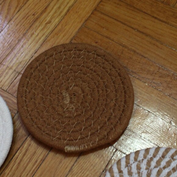 Crocheted Coasters Set of 4 Brown and White Small - Picture 4 of 5